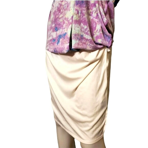 Suzi Chin Sm Y2k Dress Drape Neck Knee Length Sheath Tie-dye Bodycon Dead Stock - Picture 5 of 14